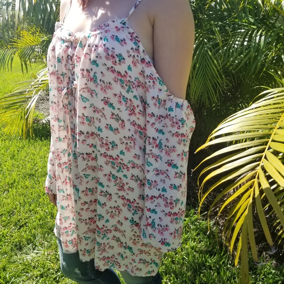 Pink Floral Cold Shoulder Dress - Picture 6 of 6